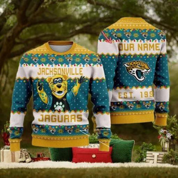 NFL Jacksonville Jaguars Cute Mascot Custom Ugly Christmas Sweater, NFL Chritsmas Sweater Moonbestprint