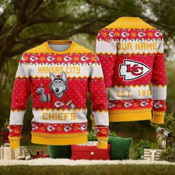 NFL Kansas City Chiefs Cute Mascot Custom Ugly Christmas Sweater, NFL Chritsmas Sweater Moonbestprint