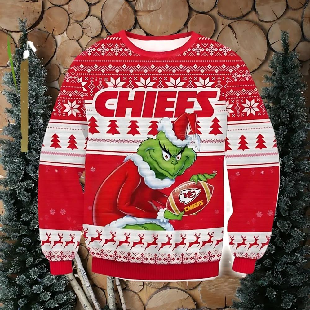 NFL Kansas City Chiefs Grinch Stolen Ugly Christmas Sweater, NFL Christmas Sweater Moonbestprint