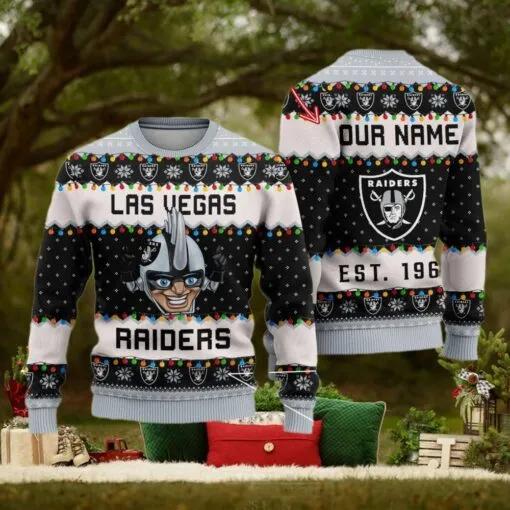 NFL Las Vegas Raiders Cute Mascot Custom Ugly Christmas Sweater, NFL Chritsmas Sweater Moonbestprint