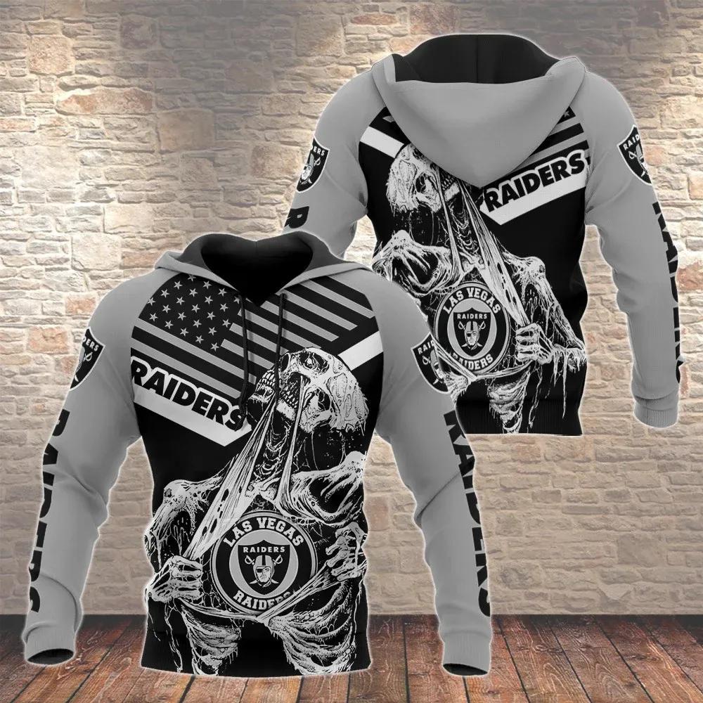 NFL Las Vegas Raiders Skeleton 3D Hoodie, NFL Hoodie Moonbestprint