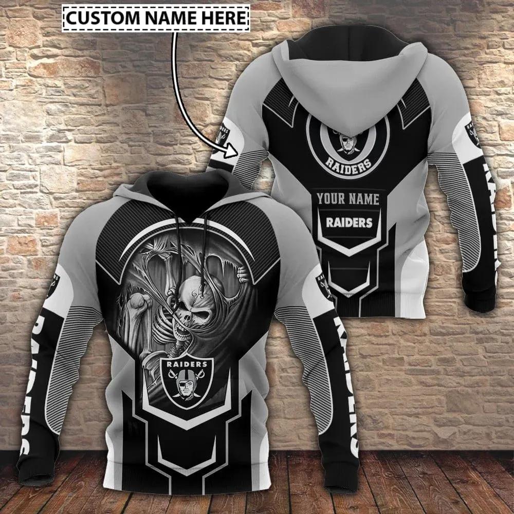 NFL Las Vegas Raiders Skeleton Personalized 3D Hoodie, NFL Hoodie Moonbestprint