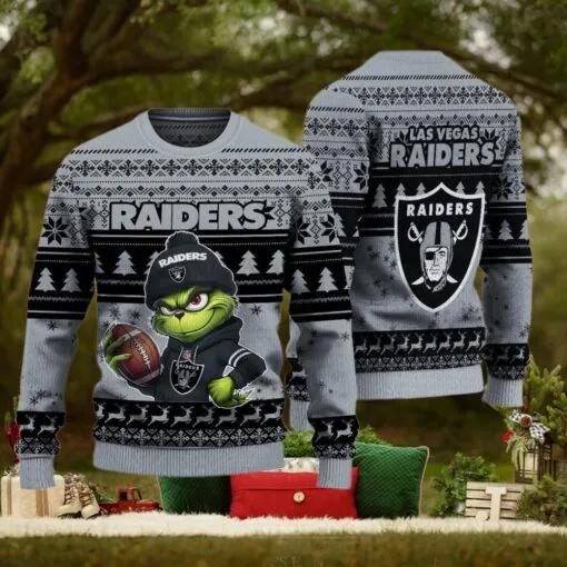 NFL Las Vegas Raiders The Grinch Ugly Christmas Sweater, NFL Chritsmas Sweater Moonbestprint