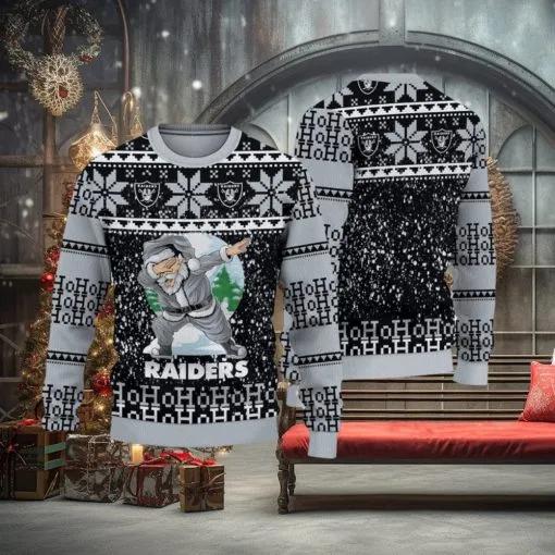 NFL Las Vegas Raiders Ugly Sweater Printed Christmas Santa Claus Ho Ho Ho Ugly Christmas Sweater, NFL Chritsmas Sweater Moonbestprint