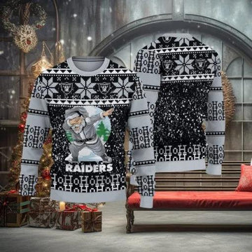 NFL Las Vegas Raiders Ugly Sweater Printed Christmas Santa Claus Ho Ho Ho Ugly Christmas Sweater, NFL Chritsmas Sweater Moonbestprint