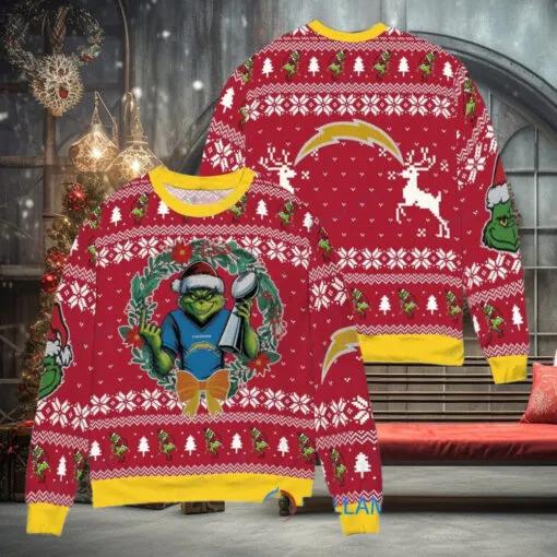 NFL Los Angeles Chargers x Grinch  Dr. Seuss How the Grinch Stole Christmas with Super Bowl Trophy Ugly Christmas Sweater, NFL Chritsmas Sweater Moonbestprint
