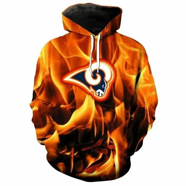 NFL Los Angeles Rams Logo Fire 3D Hoodie, NFL Hoodie Moonbestprint