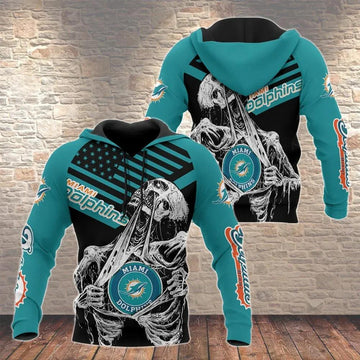 NFL Miami Dolphins Skelenton 3D Hoodie, NFL Hoodie Moonbestprint