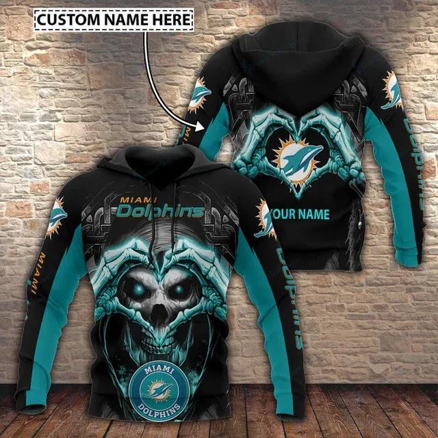 NFL Miami Dolphins Skull Personalized 3D Hoodie 1, NFL Hoodie Moonbestprint