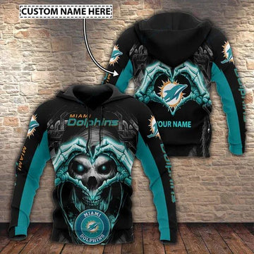 NFL Miami Dolphins Skull Personalized 3D Hoodie 1, NFL Hoodie Moonbestprint