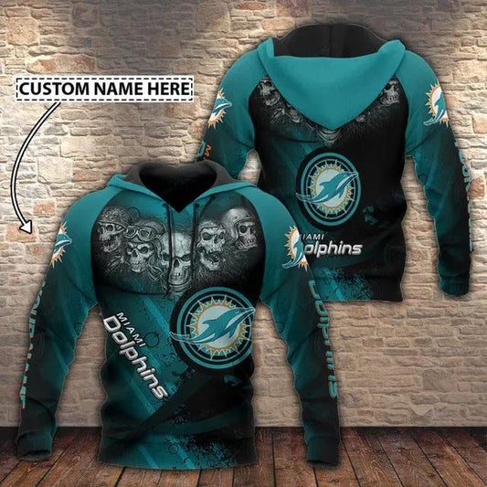 NFL Miami Dolphins Skull Personalized 3D Hoodie, NFL Hoodie Moonbestprint