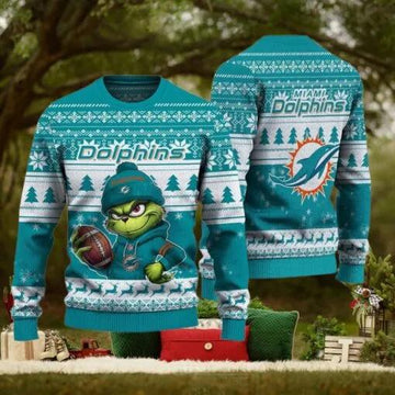 NFL Miami Dolphins The Grinch Ugly Christmas Sweater, NFL Chritsmas Sweater Moonbestprint