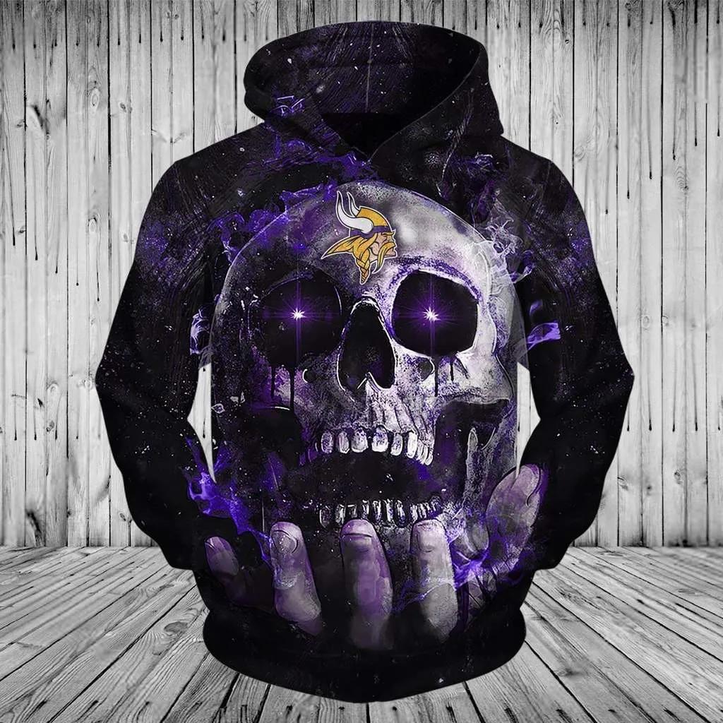 NFL Minnesota Vikings Skull 3D Hoodie 2, NFL Hoodie Moonbestprint