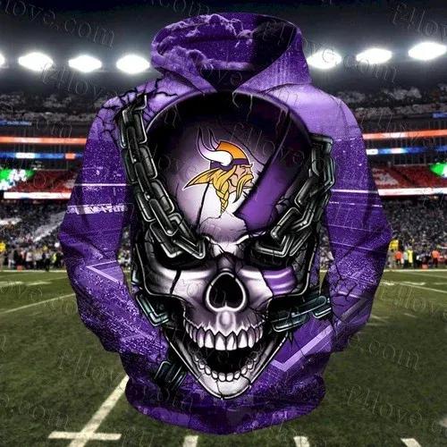 NFL Minnesota Vikings Skull 3D Hoodie, NFL Hoodie Moonbestprint