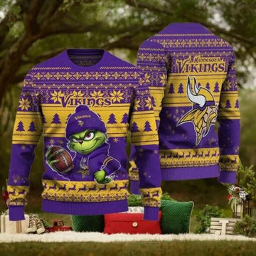 NFL Minnesota Vikings The Grinch Ugly Christmas Sweater, NFL Chritsmas Sweater Moonbestprint