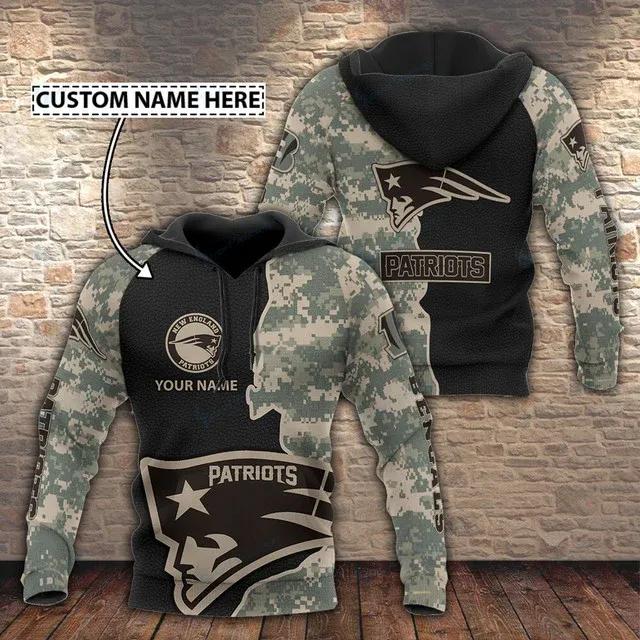 NFL New England Patriots Camo Personalized 3D Hoodie, NFL Hoodie Moonbestprint