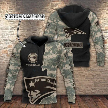 NFL New England Patriots Camo Personalized 3D Hoodie, NFL Hoodie Moonbestprint