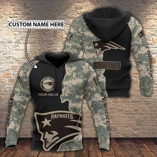 NFL New England Patriots Camo Personalized 3D Hoodie, NFL Hoodie Moonbestprint