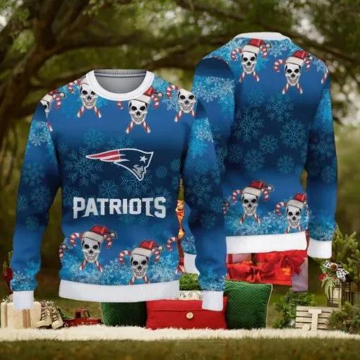 NFL New England Patriots Skull Ugly Christmas Sweater, NFL Chritsmas Sweater Moonbestprint