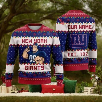 NFL New York Giants Cute Mascot Custom Ugly Christmas Sweater, NFL Chritsmas Sweater Moonbestprint