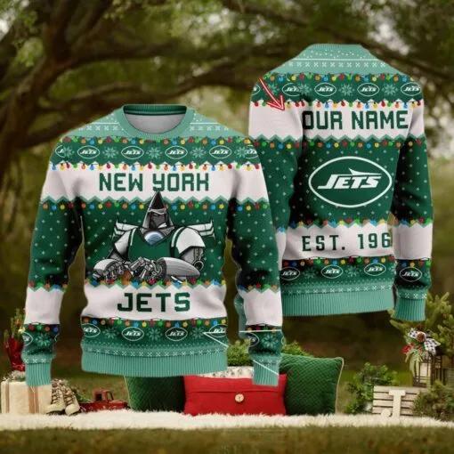 NFL New York Jets Cute Mascot Custom Ugly Christmas Sweater, NFL Chritsmas Sweater Moonbestprint