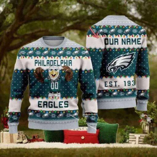 NFL Philadelphia Eagles Cute Mascot Custom Ugly Christmas Sweater, NFL Chritsmas Sweater Moonbestprint