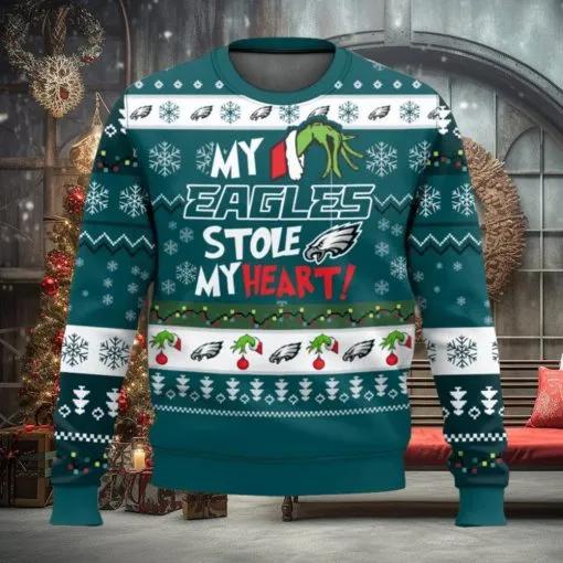NFL Philadelphia Eagles Grinch Hand My Eagles Stole My Heart Ugly Christmas Sweater, NFL Chritsmas Sweater Moonbestprint