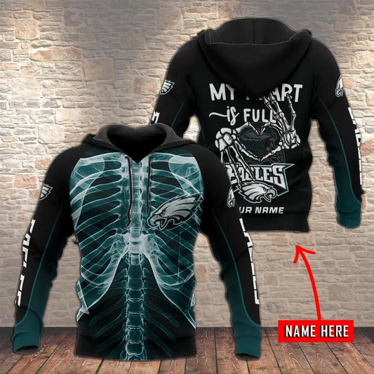 NFL Philadelphia Eagles Skelenton Personalized 3D Hoodie, NFL Hoodie Moonbestprint