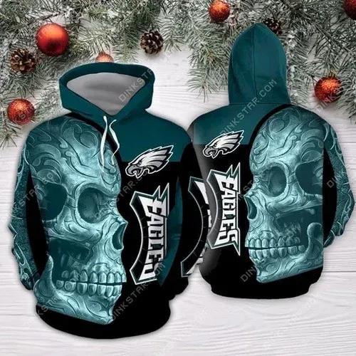 NFL Philadelphia Eagles Skull 3D Hoodie, NFL Hoodie Moonbestprint