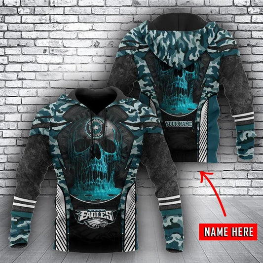 NFL Philadelphia Eagles Skull Personalized 3D Hoodie 2, NFL Hoodie Moonbestprint