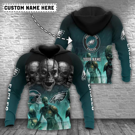 NFL Philadelphia Eagles Skull Personalized 3D Hoodie 3, NFL Hoodie Moonbestprint
