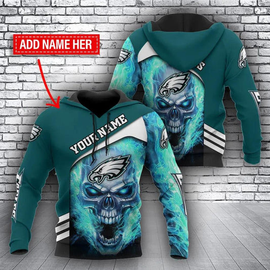 NFL Philadelphia Eagles Skull Personalized 3D Hoodie, NFL Hoodie Moonbestprint