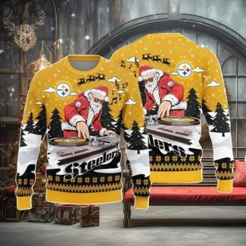 NFL Pittsburgh Steelers Christmas Funny DJ Santa Christmas Ugly Sweater, NFL Chritsmas Sweater Moonbestprint