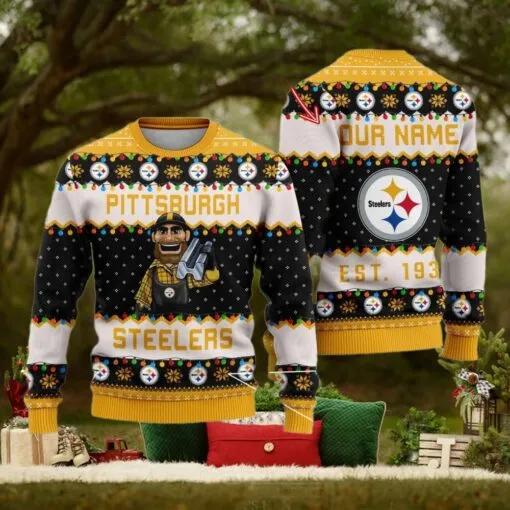 NFL Pittsburgh Steelers Cute Mascot Custom Ugly Christmas Sweater, NFL Chritsmas Sweater Moonbestprint