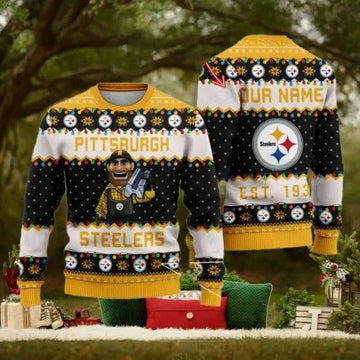 NFL Pittsburgh Steelers Cute Mascot Custom Ugly Christmas Sweater, NFL Chritsmas Sweater Moonbestprint