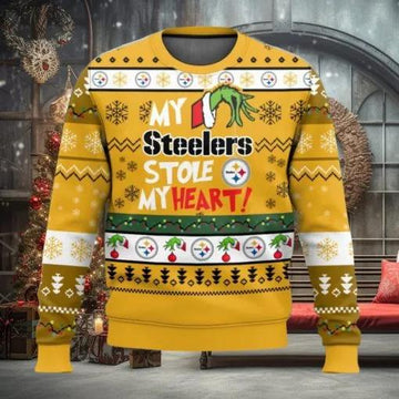 NFL Pittsburgh Steelers Grinch Hand My Steelers Stole My Heart Ugly Christmas Sweater, NFL Chritsmas Sweater Moonbestprint
