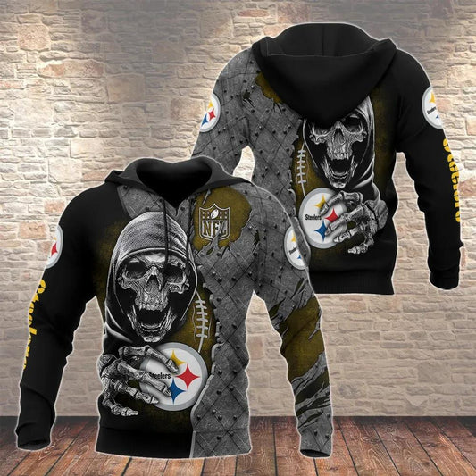 NFL Pittsburgh Steelers Skull 3D Hoodie 4, NFL Hoodie Moonbestprint