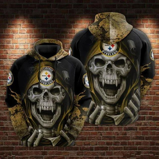 NFL Pittsburgh Steelers Skull 3D Hoodie 9, NFL Hoodie Moonbestprint