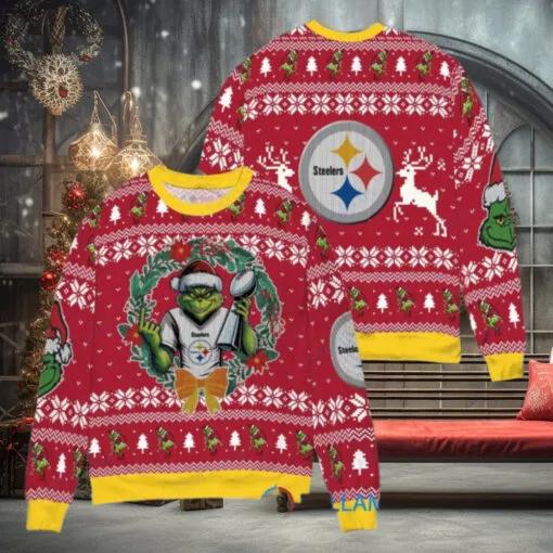 NFL Pittsburgh Steelers x Grinch Dr. Seuss How the Grinch Stole Christmas with Super Bowl Trophy Ugly Christmas Sweater, NFL Chritsmas Sweater Moonbestprint