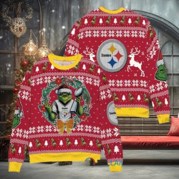 NFL Pittsburgh Steelers x Grinch Dr. Seuss How the Grinch Stole Christmas with Super Bowl Trophy Ugly Christmas Sweater, NFL Chritsmas Sweater Moonbestprint