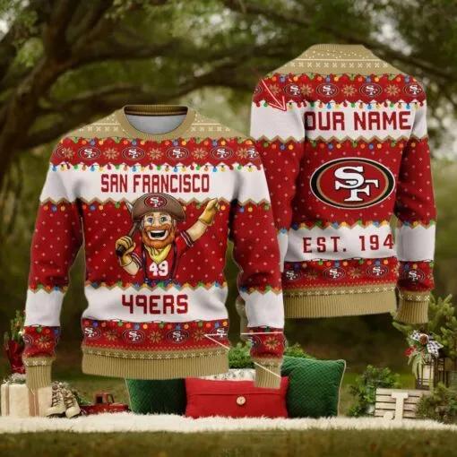 NFL San Francisco 49ers Cute Mascot Custom Ugly Christmas Sweater, NFL Chritsmas Sweater Moonbestprint