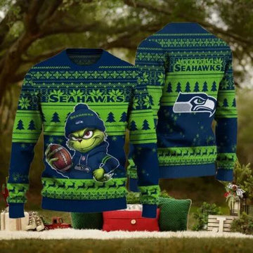 NFL Seattle Seahawks The Grinch Ugly Christmas Sweater, NFL Chritsmas Sweater Moonbestprint