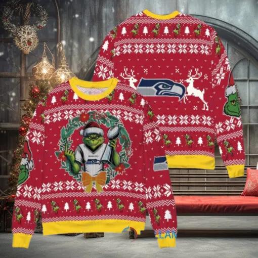 NFL Seattle Seahawks x Grinch Dr. Seuss How the Grinch Stole Christmas with Super Bowl Trophy Ugly Christmas Sweater, NFL Chritsmas Sweater Moonbestprint