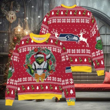 NFL Seattle Seahawks x Grinch Dr. Seuss How the Grinch Stole Christmas with Super Bowl Trophy Ugly Christmas Sweater, NFL Chritsmas Sweater Moonbestprint