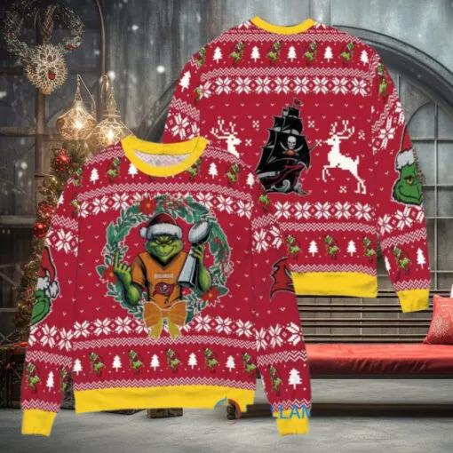 NFL Tampa Bay Buccaneers x Grinch Dr. Seuss How the Grinch Stole Christmas with Super Bowl Trophy Ugly Christmas Sweater, NFL Chritsmas Sweater Moonbestprint