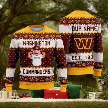 NFL Washington Commanders Cute Mascot Custom Ugly Christmas Sweater, NFL Chritsmas Sweater Moonbestprint