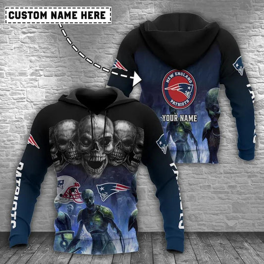 NFl New England Patriots Skull Personalized 3D Hoodie, NFL Hoodie Moonbestprint