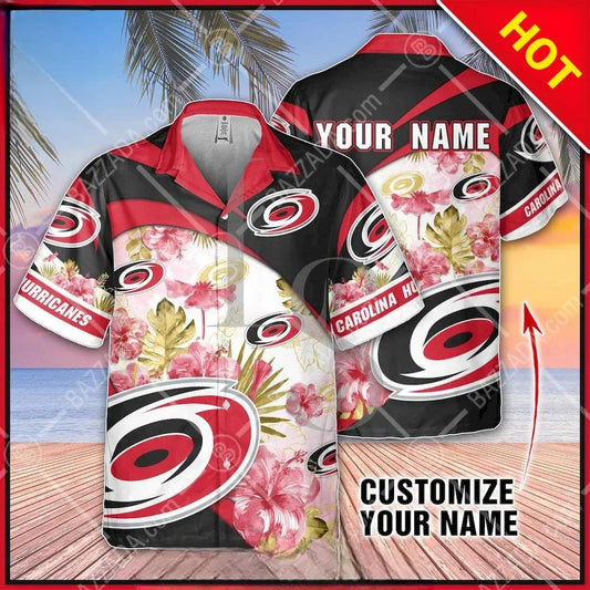 NHL Carolina Hurricanes Floral Beach Trip Personalized Hawaiian Shirt, NHL Hawaiian Shirt Moonbestprint