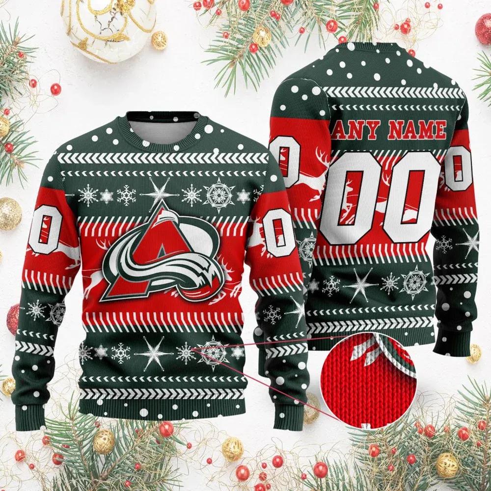NHL Colorado Avalanche Personalized Name & Number Ugly Christmas Sweater, NHL Christmas Sweater Moonbestprint
