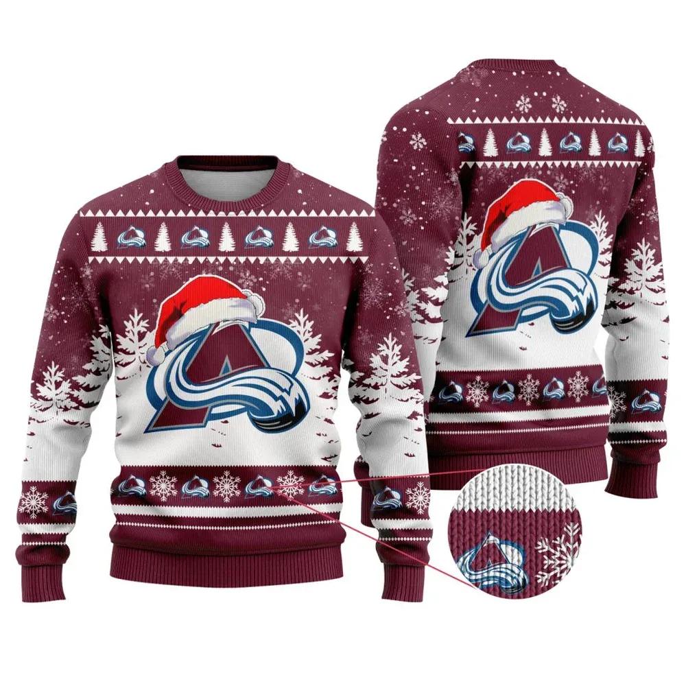 NHL Colorado Avalanche Santa Hat Ugly Christmas Sweater, NHL Christmas Sweater Moonbestprint